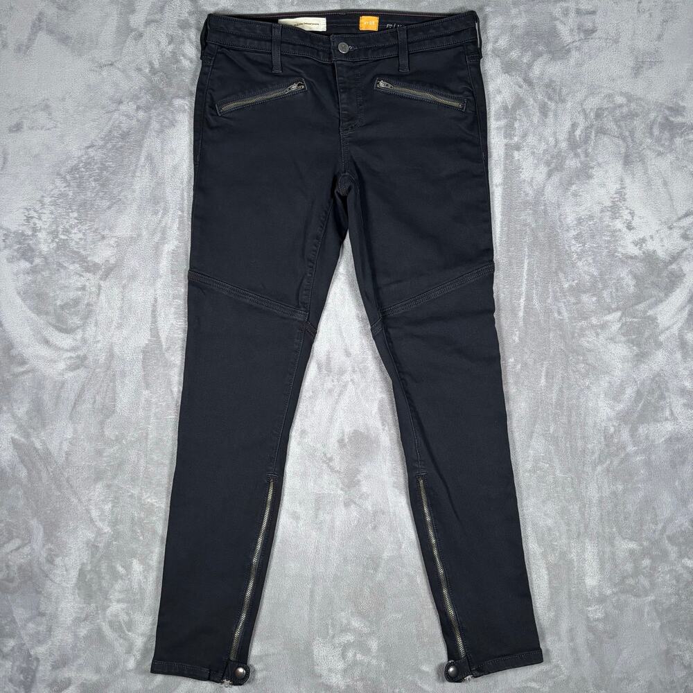Pilcro and the Letterpress Serif Moto Skinny Jeans Black Zip Ankle Size 28